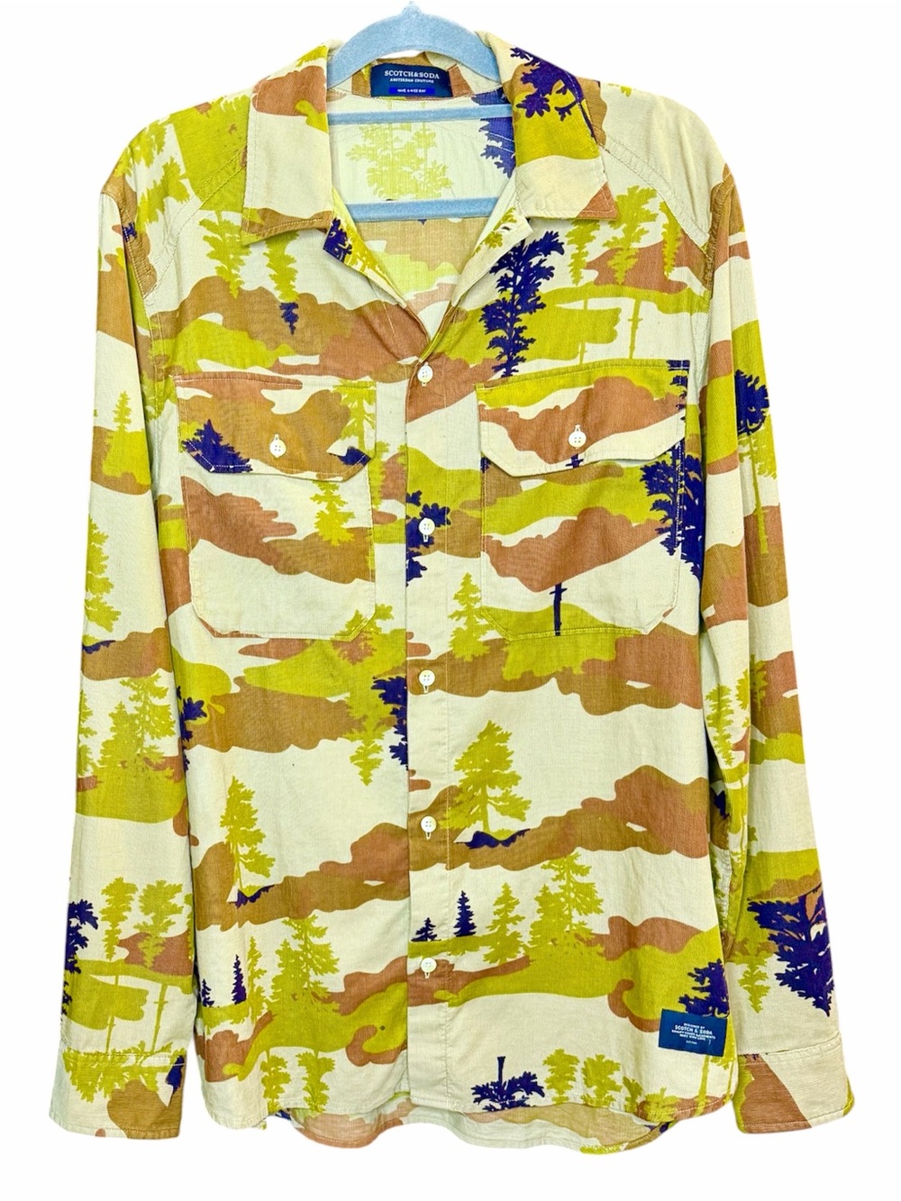 Scotch & Soda Landscape Camo Forest Button Up Shirt Men's Size S (Relaxed Fit)